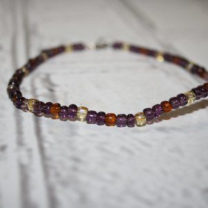 Beautiful purple and yellow glass beaded ankle bracelet 10"